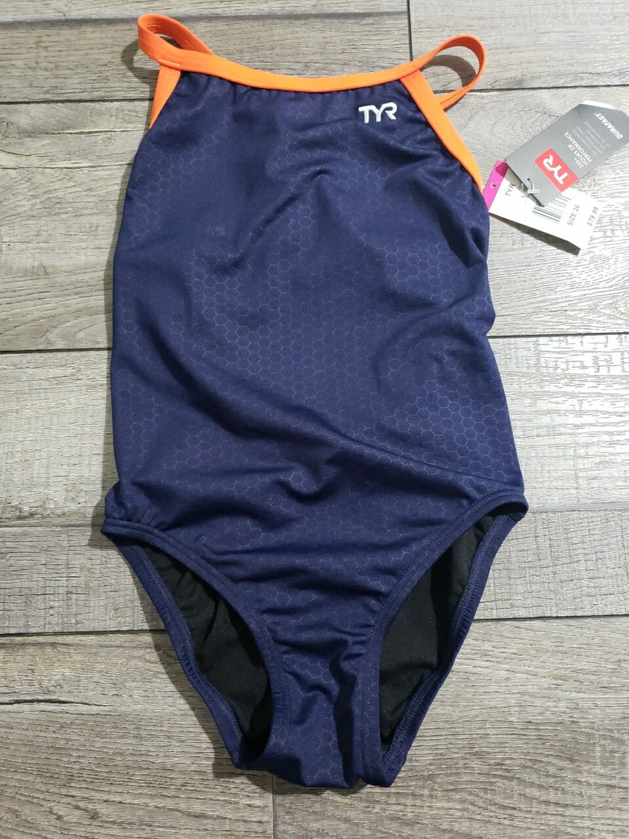 $60 TYR Women's Hexa Diamondfit One-Piece Swimsuit Sz 26 Navy