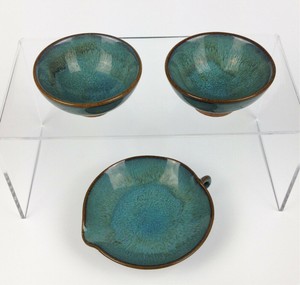 Antique Chinese 12th Century Song Dynasty Hares Fur Tea Bowls & Brush Pot- Jian