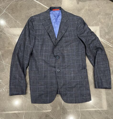 Isaia Capri Cashmere Linen Silk Blazer Blue Size 42L (52 EU) RARE