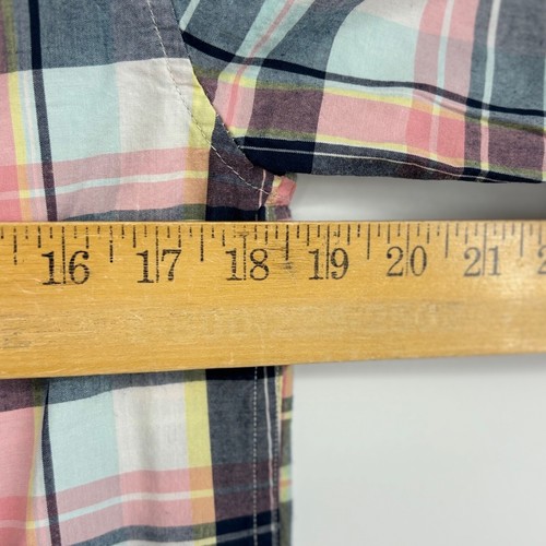 Gap Kids Boys Size XL 12 Button Down Shirt Pink Navy Blue Yellow Plaid Long Slv - Picture 6 of 7