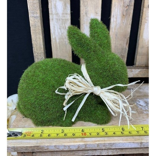 Osterhase Hase Set Moos beflockt bedeckt grün Figuren Bast Schleife Set Bauernhof - Bild 8 von 8