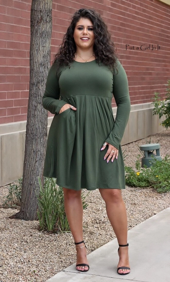 Olive green on sale plus size dress