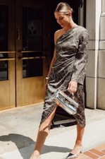 ANTONIO MELANI x ELIZABETH DAMRICH MONROE DRESS ONE SHOULDER ABSTRACT GREEN W12