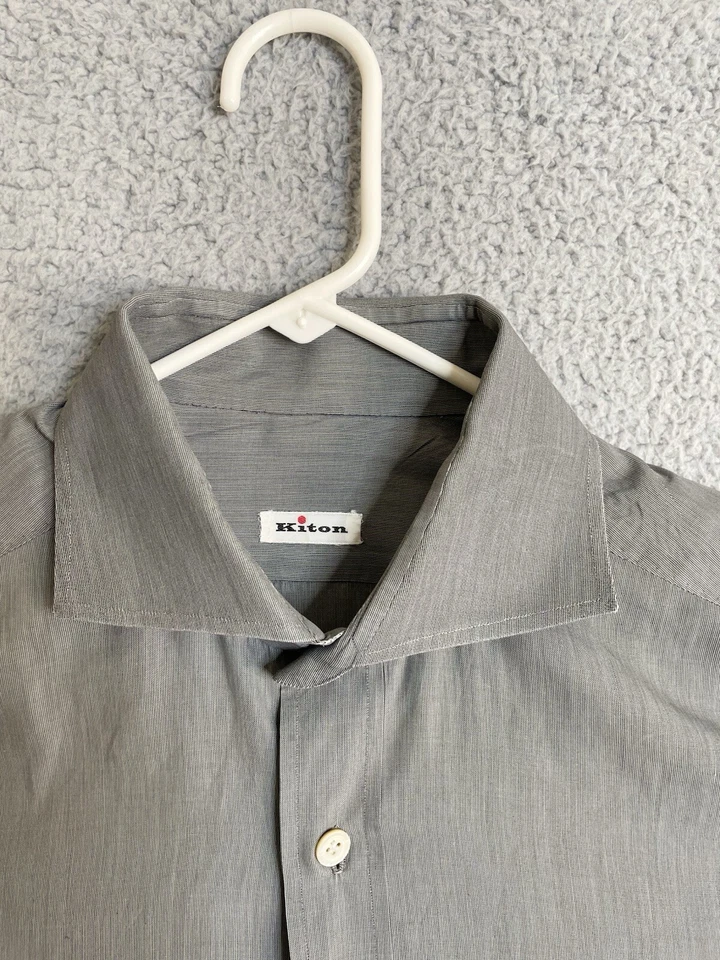 Kiton Shirt Mens 16 41 Chest 49 in Long Sleeve Button Up Gray Made in Italy Foto 2 de 4