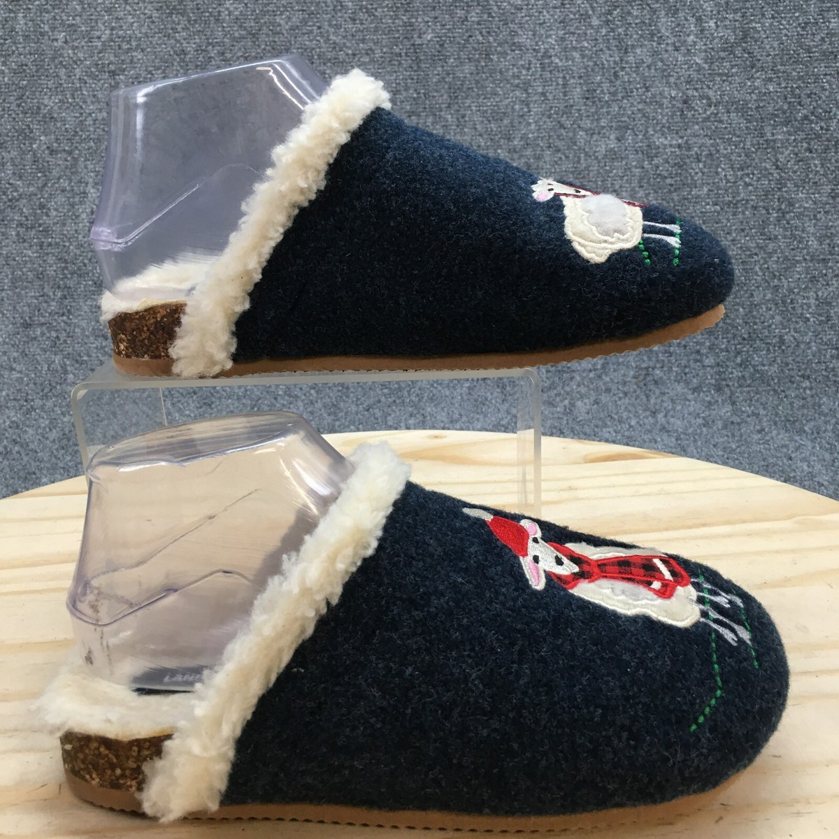Lands End Slippers Womens M Felt Scuff Mules Multicolor Round