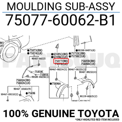 7507760062B1 Genuine Toyota MOULDING SUB-ASSY 75077-60062-B1 | eBay