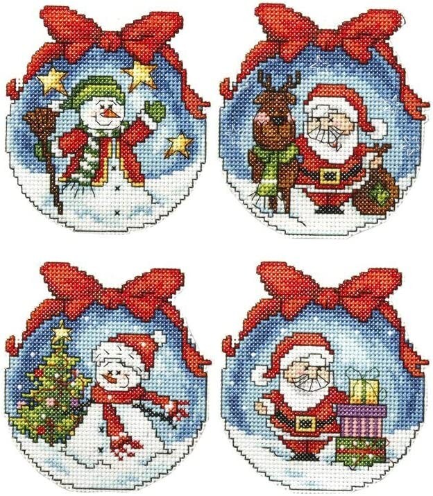 Orchidea Cross Stitch Kit - 4 Christmas Tree Ornaments - Christmas Balls 7631
