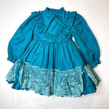 Girls Size 5 Teal Vintage Full Party Dress by Martha's Miniatures