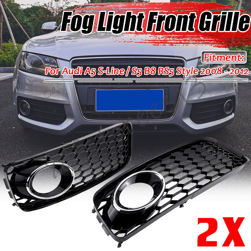 For 08-12 Audi A5 S-Line / S5 B8 RS5 Style Black Fog Light Grilles