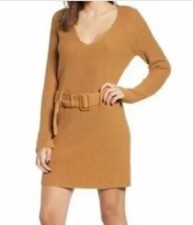 Leith Tunic Sweater Dress Plus 4X Camel Dale Rib Knit Hippie Belted Neutral New