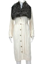 New Versace $3995 Cream Wool Cardigan Coat Removable Silver Fox Collar It. 38