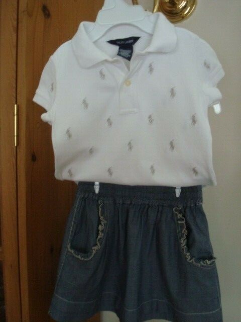 Peek Fleur Boutique GraySkirt-RalphLauren WhitePoloSilver Horses-Girls sz 4/5(S)