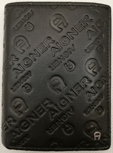 Aigner Karten Schein Tasche Geldbörse Portemonnaie Leder schwarz bordeaux