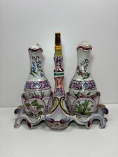 Ancien Serviteur Huilier Vinaigrier en Faïence de Saint Clément