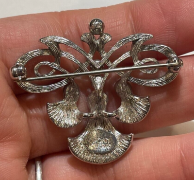 Broche Vintage Joan Rivers - Émail Lavande Et Cristal Rose, Style Art Déco