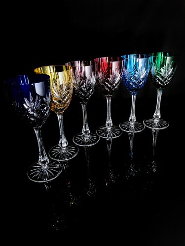 Faberge Odessa Crystal Colored Goblet Glasses without presentation case 8 7/8" H - Picture 2 of 12