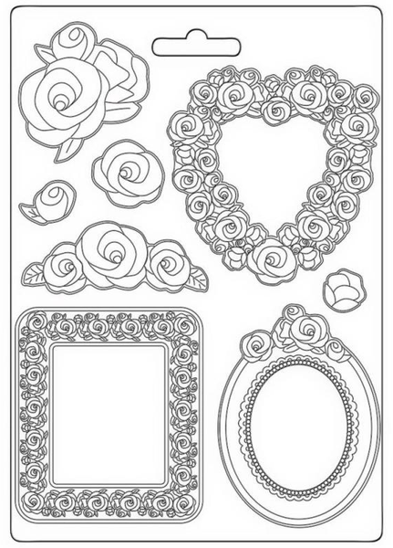 Soft Mould-Stamperia-Flexible GießForm-A4-Rose ParfüM Rahmen Und Rosen-K3Pta4554-image