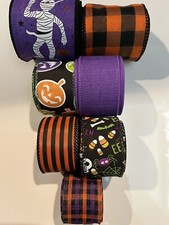 Lot 7 Halloween Mummy Jack O Lanterns Wired Ribbon 4 Yds Ea 2.5  /1.5  New