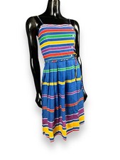 Vtg Act I Multicolor Striped Spaghetti Strap Nautical Sun Dress Sz 5/6 30x24x31”