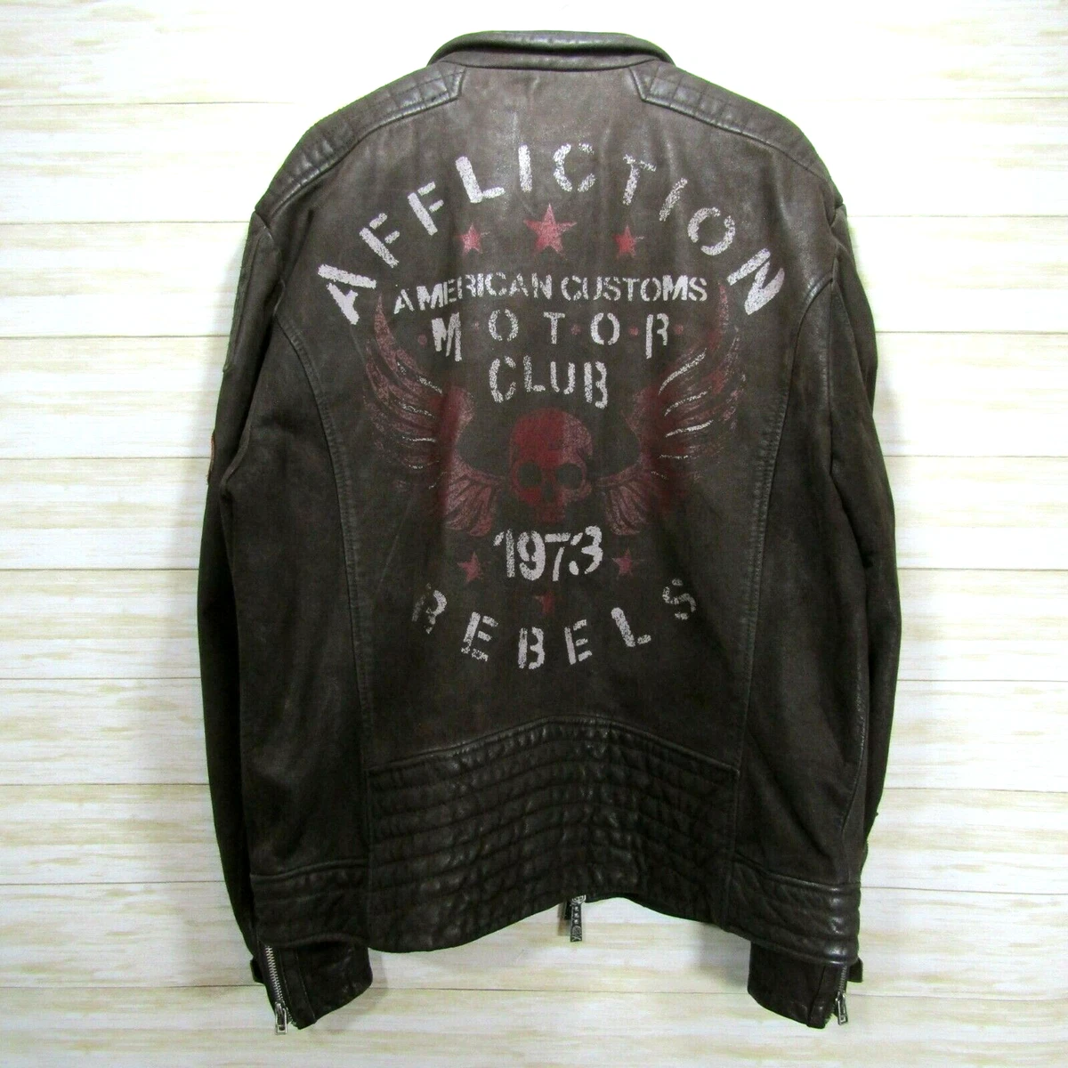 Affliction Black Premium Limited Edition Brown Leather Motorcycle Jacket 210 MC