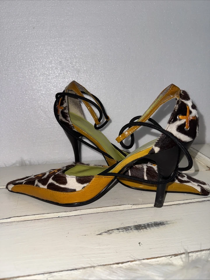 Luichiny Pony Hair Patient Leather Avant Garde Ankle Stilettos Heels Pumps Sz 9 - Image 4 of 4
