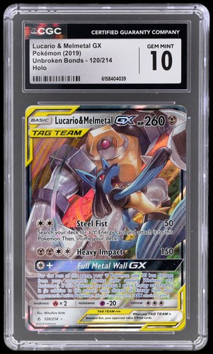2019 Pokemon Sun And Moon Unbroken Bonds Lucario/Melmetal GX #120 CGC 10 Lucario