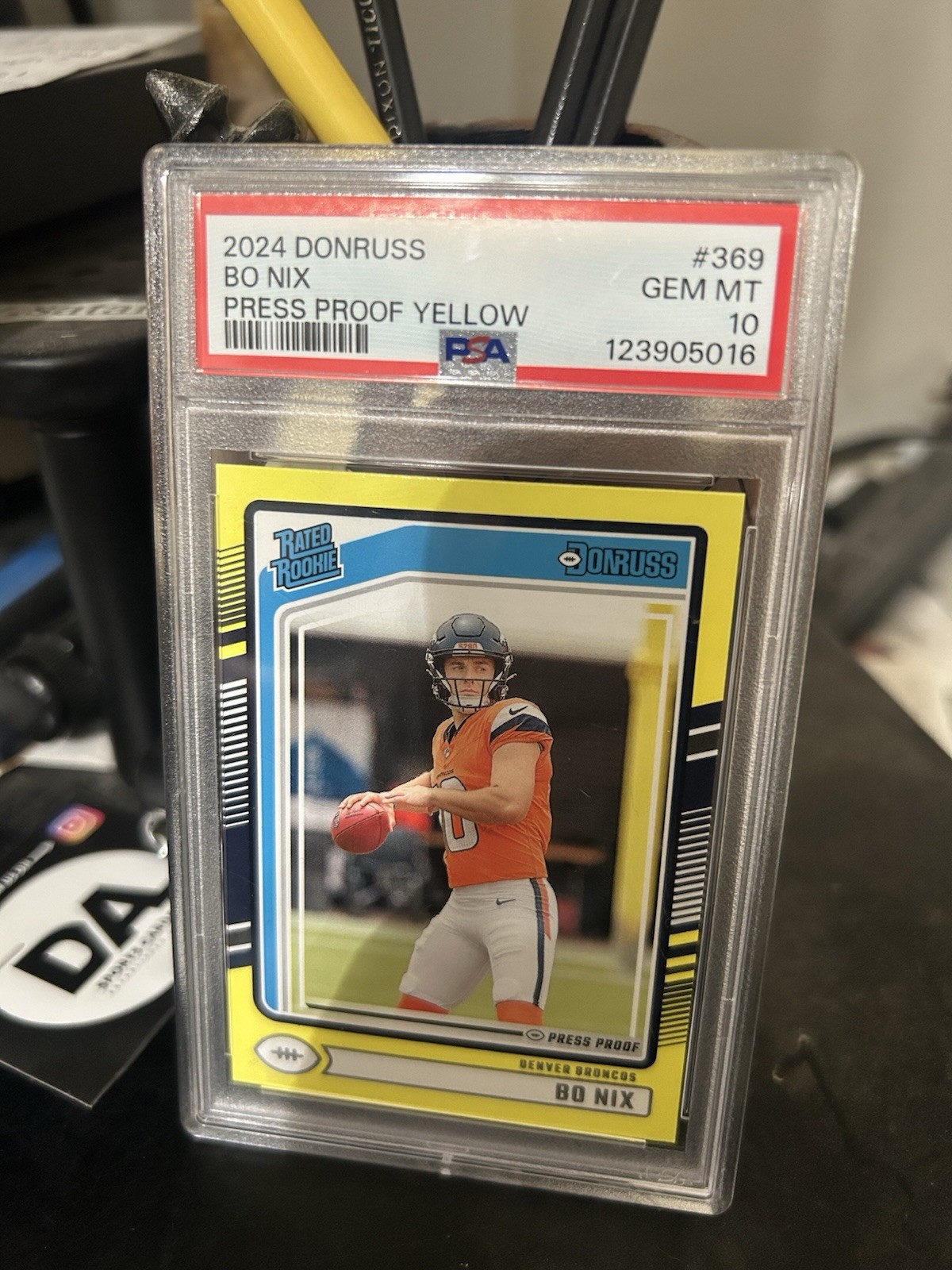 2024 Panini Donruss Bo Nix #369 Rated Rookie Press Proof Yellow PSA 10