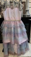 Rare Editions Girls Dress Multicolor Glitter Tulle w/Rhinestone Belt Size 14