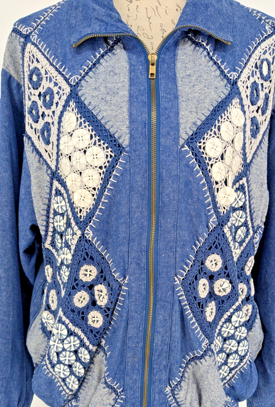 PATCHWORK Crochet Denim Jacket Prairie Peasant Co… - image 6