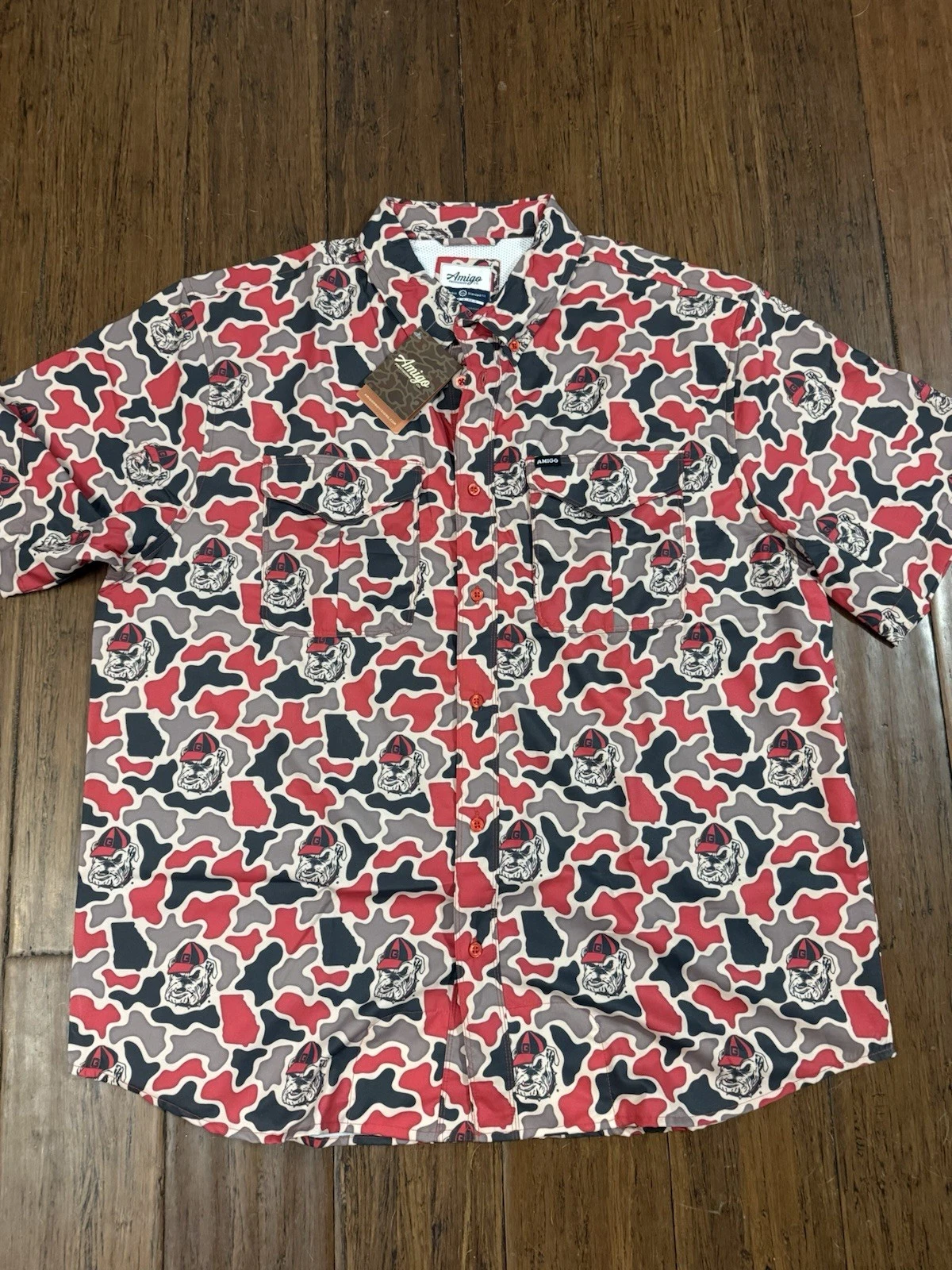 Amigo Georgia Bulldogs Camo Performance Fishing Shirt Mens 2XL Button Up NWT