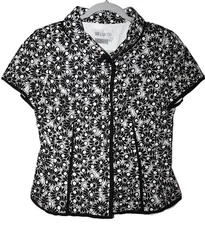 Worth Womens Blazer Size 6 Black White Floral Eyelet Fitted Career Office Jacket