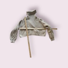 Babaton Beige Ribbed Knit Turtleneck Cropped Sweater