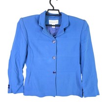 Womens Jones New York 100 Silk Blue Blazer Jacket Button Front Size 10