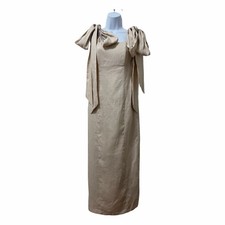 DISSH Aisle Pearl Linen Bow Midi Dress US 4 AU 8 Neutral Event Wedding Beach NWT