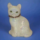 VTG Fenton Cat Figure Figurine White Iridescent Opalescent Signed P Hayhurst