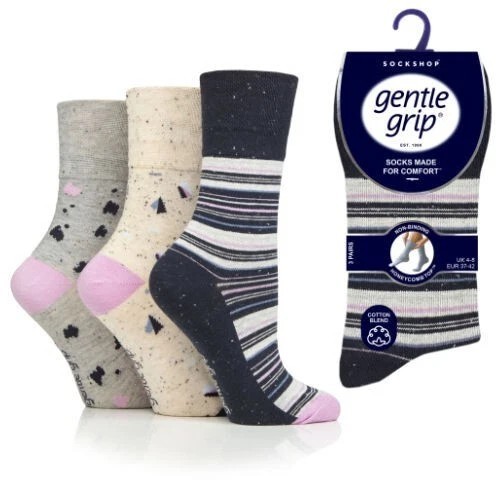 6 Pairs Ladies Gentle Grip Summer Terazzo Cotton Non Elastic Socks UK 4-8