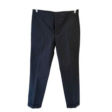 Prada Mens Navy Blue Cotton Slim Fit Flat Front Trousers Pants Size 46