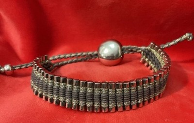 LINKS OF LONDON STERLING SILVER 35 BAR FRIENDSHIP BRACELET GREY & PEWTER CORD