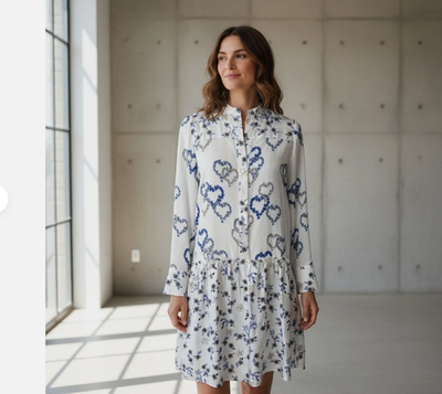 sandro floral shirt dress Sandro Paris 100% Silk Heart Floral Drop Waist Shirt Dress Women 38 Large  Button