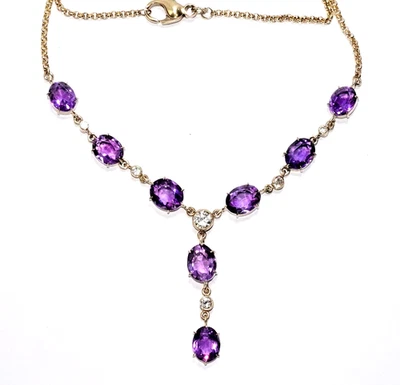 Halskette Gold Amethyst 11,2c Diamanten 0,65c 585/14K 45cm Vintage 45cm 11,5g - Bild 1 von 4