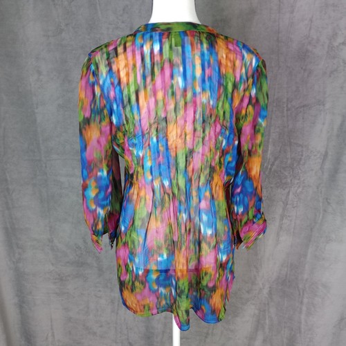 Cynthia Steffe Button Long Sleeve Sheer Colorful Top Tunic Business Cocktail - Picture 5 of 9