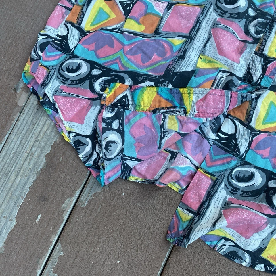 Vintage Kikomo 100% Silk Shirt Women's XL 90s Hip Hop Art Abstract - Image 4 of 4