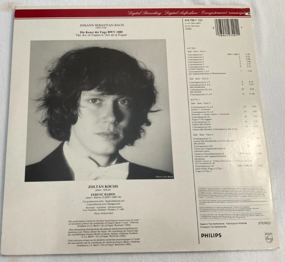 BACH "The Art of the Fugue" ZOLTAN KOCSIS 2 LP Excellent Condition FREE SHIPPING Foto 2 de 4