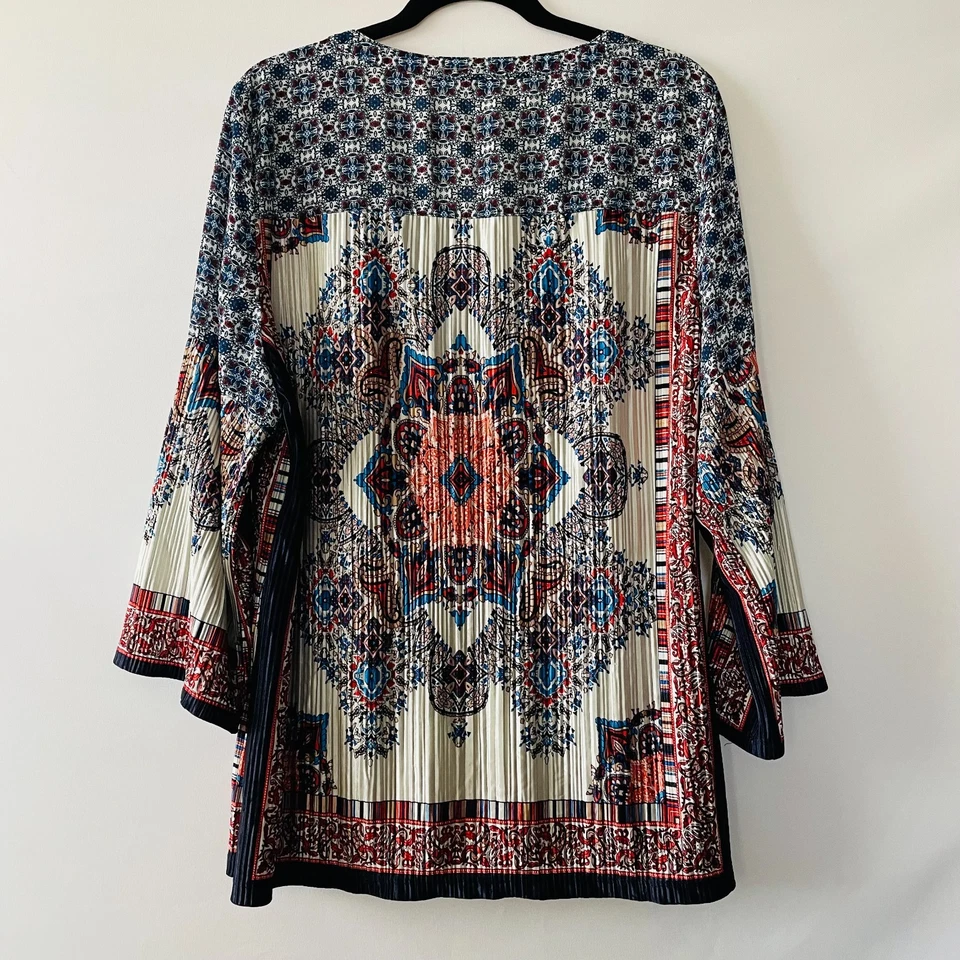 Valerie Stevens 女式多色活力佩斯利波西米亚衬衫束腰上衣 XL 码 — 第 2/4 张图片