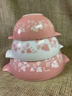 Vintage PYREX Pink Gooseberry Cinderella Mixing Nesting Bowl 442,443,444