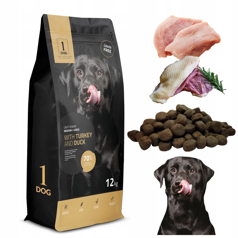 Hundefutter Trockenfutter Getreidefrei für ältere Hunde mit Pute Ente 12kg 1DOG - Bild 3 von 4