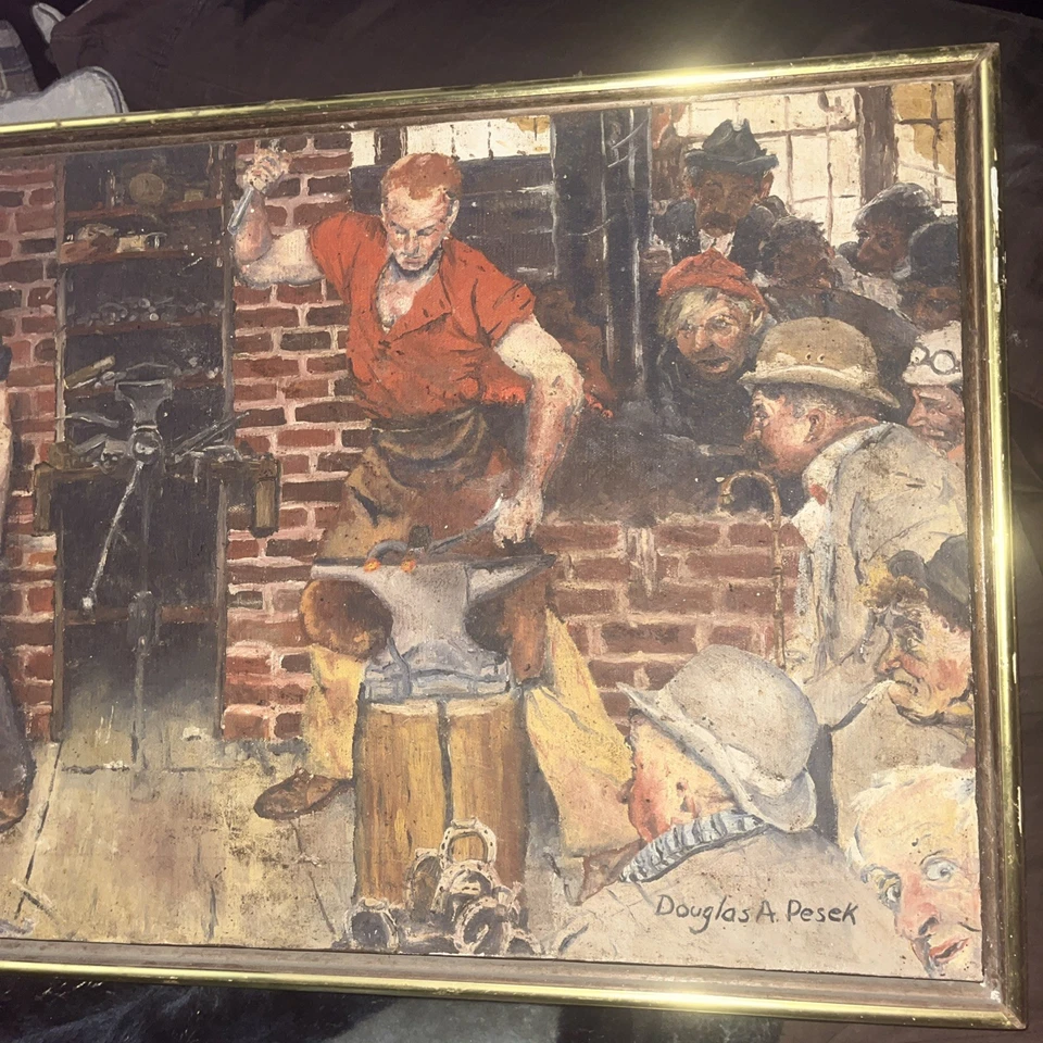 Arte de transferência de lona Norman Rockwell Blacksmith’s boy impressão giclée 12"x24" - Imagem 3 de 4
