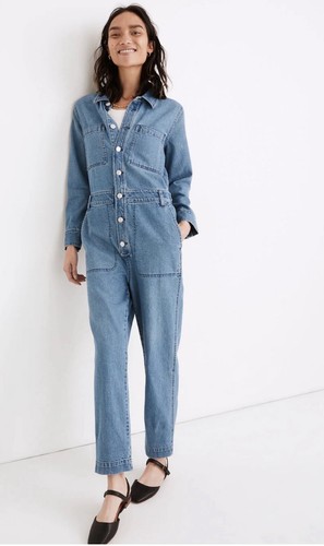 NEW! Madewell Denim Relaxed Coverall Jumpsuit Button Front Pockets Blue SZ M