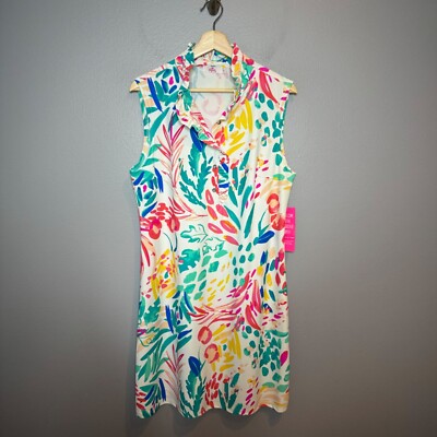 ARYEH bright floral UPF 50 ruffle neck dress size XL NEW NWT