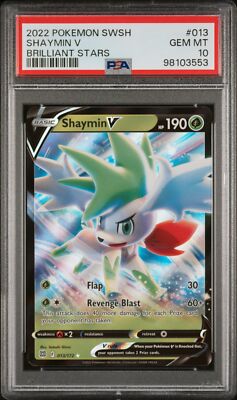 2022 POKEMON SWORD & SHIELD BRILLIANT STARS #13 SHAYMIN V PSA 10 POP 38!